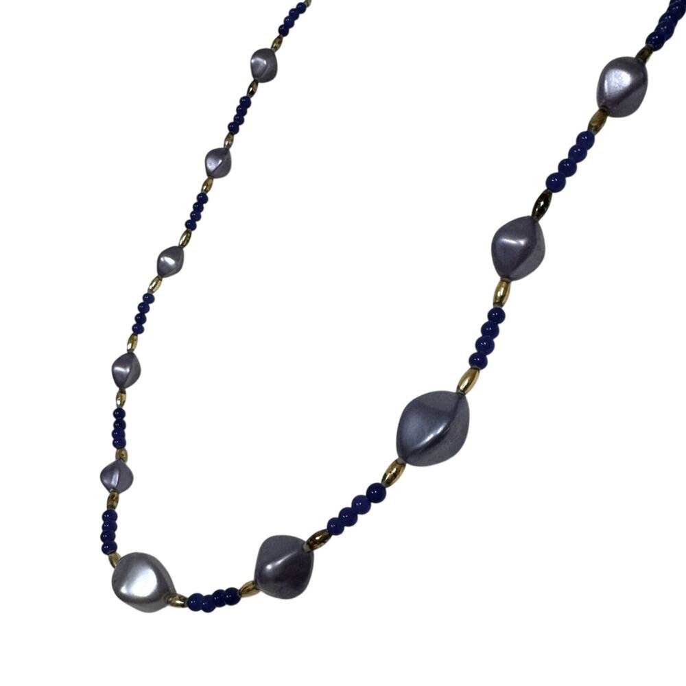 Vintage Handmade Purple Blue Beaded Necklace Womens Jewelry 90s Artsy